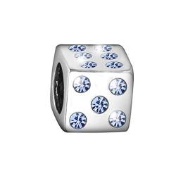 Quiges 925 Sterling Silber 3D Würfel Blau Charms Bead für Armband Frau Mädchen von Quiges