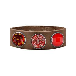 Quiges Damen 18mm Druckknopf Armband aus Leder Hellbraun mit Rote Click Buttons 18-20cm von Quiges