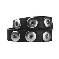 Quiges Damen 18mm Druckknopf Chunk Armband aus Leder Weiß Verstellbar 39-41 cm für Click Buttons von Quiges