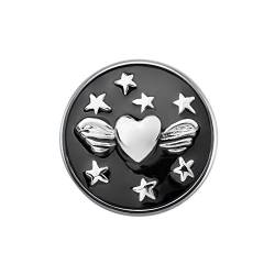 Quiges Damen Click Button 18mm Chunk Schwarze Herzen Ornament mit Stern für Druckknopf Zubehör von Quiges