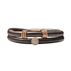 Quiges Damen Leder Wickelarmband Braun 44cm mit Charm Beads Rosegold Edelstahl Magnetverschluss von Quiges