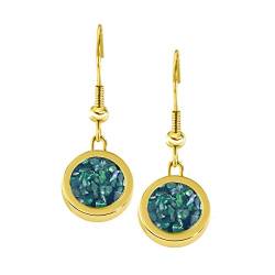 Quiges Damen Ohrringe Edelstahl Gold 12mm Mini Coin Tropfen Ohrhänger und Blaue Flocken Muschel Coin von Quiges
