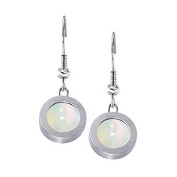 Quiges Damen Ohrringe Silber Edelstahl Matt mit Auswechselbare Opal Mini Coins 12mm von Quiges