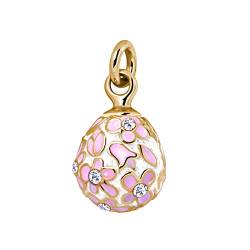 Quiges Frau Faberge-Stil Russisches Ei Anhänger Blumen Pink Emaille Weiß Vergoldet Klassisch Medaillon mit Zirkonia Kristall von Quiges