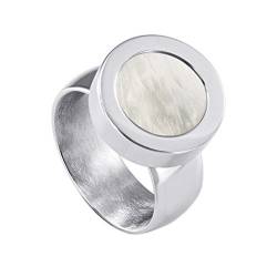 Quiges Glänzendes Silber Edelstahl Ring 12mm Mini Coin Halter Wechselring und Austauschbar Weiße Muschel Coin in Größe 20mm von Quiges
