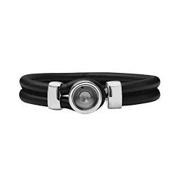 Quiges Leder Armband Schwarz 18cm mit Edelstahl 12mm Mini Coin Halter Silber von Quiges