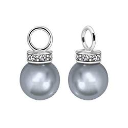 Quiges Ohrringe Silber 925 Ohrhänger Set mit Kunsperlen Grau und Zirkonia Transparant für Creolen von Quiges