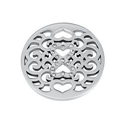 Quiges Silber Edelstahl Large Coin 33mm Herz und Unendlichkeitsmuster mit Zirkonia für austauschbare Anhänger Münzfassung Halskette von Quiges