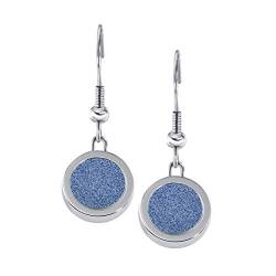 Quiges Silber Edelstahl Ohrringe 12mm Mini Coin Tropfen Ohrhänger und Kristall Blaue Glitter Coin von Quiges