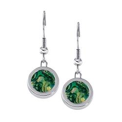 Quiges Silber Edelstahl Ohrringe 12mm Mini Coin Tropfen Ohrhänger und Natürliche Grüne Abalone Muschel Coin von Quiges