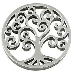 Quiges Silber Edelstahl Small Coin 25mm Lebensbaum für austauschbare Coinfassung Anhänger Halskette von Quiges