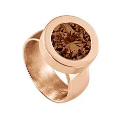Quiges Wechselring Rosegold Ring Edelstahl 12mm Mini Coin Halter und Zirkonia Coin Braun in Größe 17mm von Quiges