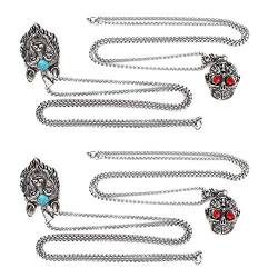Qukaim Wolfskopf-Halskette mit Totenkopf-Anhänger, Halskette für Herren, 4 Stück, modisches Pullover-Ketten-Zubehör, 60_x_180_cm, Metall von Qukaim