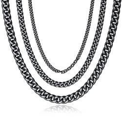 Qumfole Kette Herren, Edelstahl Einstellbar Kubanische Halskette Silber Schwarz Gold, 46/56 CM Länge, 6mm/10mm/14mm Breite von Qumfole