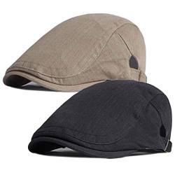 2 Pack Cotton Ivy Flat Cap Newsboy Hat Gatsby Cabbie Driving Hat for Men, Schwarz/Khaki, Einheitsgröße von Qunson