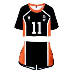 Anime Haikyuu T-Shirt Shorts Set Karasuno High School Cosplay Trikots Uniformen Frauen Volleyball Sportanzüge von Qusunx