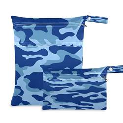 Abstrakte Camouflage, blau, wiederverwendbar, nasse Trockentaschen, für Baby-Stoffwindeln mit 2 Reißverschlusstaschen, wasserdichte Reisetasche, Strand, Pool, Turnbeutel für nasse Badeanzüge, Kulturartikel, Schwimmbeutel, (2 Stück), Mehrfarbig, one size, Modern von Quteprint