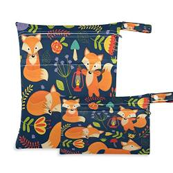 Animal Fox Flower Cartoon Wiederverwendbare Nass-Trockenbeutel für Baby-Stoffwindeln mit 2 Reißverschlusstaschen, wasserdichte Reisetasche, Strand, Pool, Turnbeutel für nasse Badeanzüge, Kulturartikel, Schwimmbeutel, (2 Stück), Mehrfarbig, one size, Modern von Quteprint