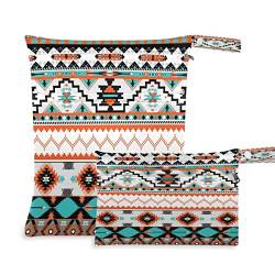 Aztec Geometrics Wiederverwendbare Nass-Trockenbeutel für Baby-Stoffwindeln mit 2 Reißverschlusstaschen, wasserdichte Reisetasche, Strand, Pool, Turnbeutel für nasse Badeanzüge, Kosmetikartikel, Schwimmbeutel, 2 Stück, Mehrfarbig, one size, Modern von Quteprint