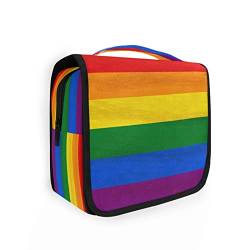 Bunte Kulturtasche zum Aufhängen mit Regenbogenstreifen, für Damen und Herren, tragbare Make-up-Tasche, Organizer, Kosmetiktasche für Geldbörse, wasserdichte Reiseutensilien, große Kulturtasche für Kinder und Mädchen, Mehrfarbig, Einheitsgröße von Quteprint