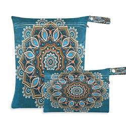 Floral Mandala Ethno Boho Wiederverwendbare Nass-Trockenbeutel für Baby-Stoffwindeln mit 2 Reißverschlusstaschen, wasserdichte Reisetasche, Strand, Pool, Turnbeutel für nasse Badeanzüge, Kosmetikartikel, Schwimmbeutel, (2 Stück), Mehrfarbig, one size, Modern von Quteprint