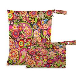 Floral Paisley Wiederverwendbare Nass-Trockenbeutel für Baby-Stoffwindeln mit 2 Reißverschlusstaschen, wasserdichte Reisetasche, Strand, Pool, Turnbeutel für nasse Badeanzüge, Kulturartikel, Badebeutel, (2 Stück), Mehrfarbig, one size, Modern von Quteprint