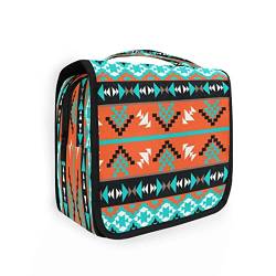 Geometrische Azteken-Kulturtasche zum Aufhängen für Damen und Herren, tragbare Make-up-Tasche, Organizer, Kosmetiktasche für Geldbörse, wasserdichte Reiseutensilien, große Kulturtasche für Kinder und Mädchen, Mehrfarbig, Einheitsgröße von Quteprint