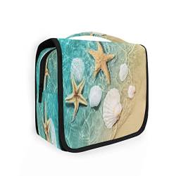 Kulturtasche mit Seestern, Muschel, Sommer, Strand, zum Aufhängen, für Damen und Herren, tragbare Make-up-Tasche, Organizer, Kosmetiktasche für Geldbörse, wasserdichte Reiseutensilien, große Kulturtasche für Kinder und Mädchen, Mehrfarbig, Einheitsgröße von Quteprint