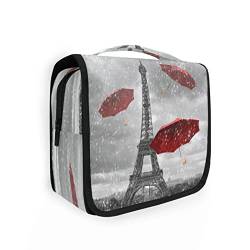 Paris Eiffelturm-Regenschirm, rote Kulturtasche zum Aufhängen, für Damen und Herren, tragbare Make-up-Tasche, Organizer, Kosmetiktasche für Geldbörse, wasserdichte Reiseutensilien, große Kulturtasche für Kinder und Mädchen, Mehrfarbig, Einheitsgröße von Quteprint