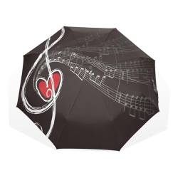 Quteprint 3-fach faltbarer Reise-Regenschirm, Musik abstrakte Musiknoten, winddicht, faltbar, 8 Rippen, langlebiger Regenschirm, tragbarer Sonnenschirm, UV-beständig, leicht, kompakter Regenschirm für von Quteprint