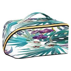 Quteprint Rhombus-Kosmetiktasche, Dschungelpalmen, Aquarell, Hawaii, große Kapazität, Reise-Make-up-Tasche für Frauen, Mädchen, Damen, tragbare Kulturtasche mit Griff, multifunktionaler Aufbewahrungs-Organizer, Mehrfarbig/Meereswellen (Ocean Tides), Einheitsgröße von Quteprint