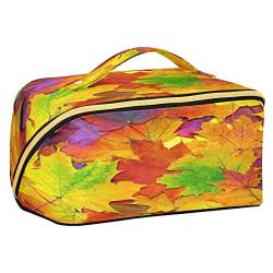 Quteprint Rhombus Kosmetiktasche, Herbst, bunte Ahornblätter, große Kapazität, Reise-Make-up-Tasche für Frauen, Mädchen, Damen, tragbare Kulturtasche mit Griff, multifunktionaler Aufbewahrungs-Organizer, Mehrfarbig/Meereswellen (Ocean Tides), Einheitsgröße von Quteprint