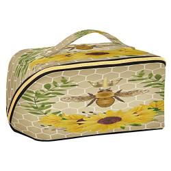 Quteprint Rhombus Kosmetiktasche, Honigbiene, Sonnenblume, geometrisch, große Kapazität, Reise-Make-up-Tasche für Frauen, Mädchen, Damen, tragbare Kulturtasche mit Griff, multifunktionaler Aufbewahrungs-Organizer, Mehrfarbig/Meereswellen (Ocean Tides), Einheitsgröße von Quteprint