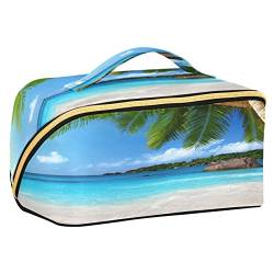 Quteprint Rhombus-Kosmetiktasche, Meeresstrand, Palme, große Kapazität, Reise-Make-up-Tasche für Frauen, Mädchen, Damen, tragbare Kulturtasche mit Griff, multifunktionaler Aufbewahrungs-Organizer, Mehrfarbig/Meereswellen (Ocean Tides), Einheitsgröße von Quteprint