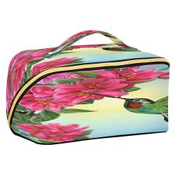 Quteprint Rhombus Kosmetiktasche, Vogel, Kolibri, Blume, große Kapazität, Reise-Make-up-Tasche für Frauen, Mädchen, Damen, tragbare Kulturtasche mit Griff, multifunktionaler Aufbewahrungs-Organizer, Mehrfarbig/Meereswellen (Ocean Tides), Einheitsgröße von Quteprint