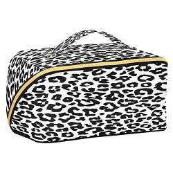 Quteprint Rhombus Kosmetiktasche, schwarzer Leoparden-Tierdruck, große Kapazität, Reise-Make-up-Tasche für Damen, Mädchen, Damen, tragbare Kulturtasche mit Griff, multifunktionaler Aufbewahrungs-Organizer, Mehrfarbig/Meereswellen (Ocean Tides), Einheitsgröße von Quteprint