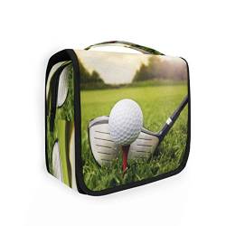 Sport-Golfball im Gras, hängende Kulturtasche für Damen und Herren, tragbare Make-up-Tasche, Organizer, Kosmetiktasche für Geldbörse, wasserdichte Reiseutensilien, große Kulturtasche für Kinder und Mädchen, Mehrfarbig, Einheitsgröße von Quteprint