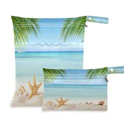 Summer Beach Ocean Seestern Wiederverwendbare Nass-Trockenbeutel für Baby-Stoffwindeln mit 2 Reißverschlusstaschen, wasserdichte Reisetasche, Strand Pool Turnbeutel für nasse Badeanzüge Toilettenartikel Schwimmbeutel, (2 Stück), Mehrfarbig, one size, Modern von Quteprint