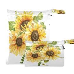 Sunflower Floral Flower Art Wiederverwendbare Nass-Trockenbeutel für Baby-Stoffwindeln mit 2 Reißverschlusstaschen, wasserdichte Reisetasche, Strand, Pool, Turnbeutel für nasse Badeanzüge, Kulturartikel, Schwimmbeutel, (2 Stück) von Quteprint