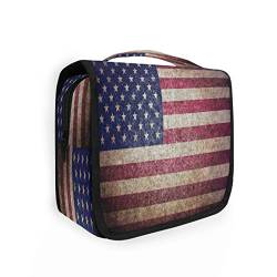 Vintage Stars Amerikanische Flagge Kulturtasche zum Aufhängen für Damen und Herren, tragbare Make-up-Tasche, Organizer, Kosmetiktasche für Geldbörse, wasserdichte Reiseutensilien, große Kulturtasche für Kinder und Mädchen, Mehrfarbig, Einheitsgröße von Quteprint