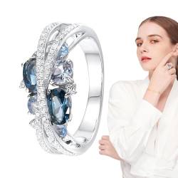 Quzente Crossover-Ring - X-förmige, ausgehöhlte Criss-Cross-Ringe für Damen mit marineblauem Zirkon,Trendiger Ring, Spiralring, Geschenke für Frauen und Geschenke, Größe 5-11 von Quzente