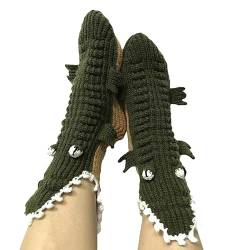 Quzente Dumme Socken | Alligator-Boden-Socken mit lustigen Tiermotiven aus Strick,Verrückte Socken, süße Tiersocken, lustige Socken für Erwachsene, Frauen, Männer von Quzente
