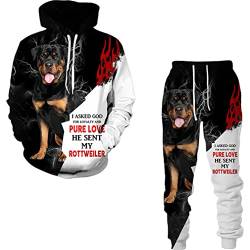 Herren Rottweiler Hund 3D Gedruckt Hoodie Sweatpants Casual Sweatshirts Männer Trainingsanzug Anzug, 16584, M von Qwang