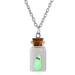 Qxiao Geister-Halskette, Geister-Halskette, leuchtet im Dunkeln, Halloween-Halskette, kleiner Geist in einer Flasche, dekoratives Geschenk für Männer und Frauen, 1, einfach von Qxiao