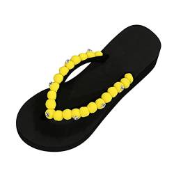 QzSSbii Damen Schuhe Keilabsatz Sneaker Home Badezimmer Slip On Wedge Beach Open Toe Atmungsaktive Sandalen Flip Flops Schuhe Schuhe Damen Schwarz Elegant (Yellow, 39) von QzSSbii