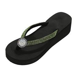 QzSSbii Damen Schuhe Turnschuhe Thick Toe Clip Beach Herringbone Slippers Color Bright Diamond Fashion Home Thick Bottom Slippers Damenschuhe 43 Neu (Green, 38) von QzSSbii