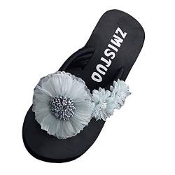 QzSSbii Damen Weiße Schuhe Mit Plateau Zehen Keilfarbe Slip on Pantoffel Flop Flower Frauen Hausschuh Damenschuhe 43 Winter (Light Blue, 38) von QzSSbii