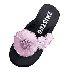 QzSSbii Damen Weiße Schuhe Mit Plateau Zehen Keilfarbe Slip on Pantoffel Flop Flower Frauen Hausschuh Damenschuhe 43 Winter (Purple, 37) von QzSSbii