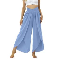 Qzeanxy Weite Hose Damen Crossover Hohe Taille Bootcut Yogahose Split Flare Leg Elastische Palazzo Hose Sommerhose Leicht Jogginghose Haremshose Freizeithose Wide Leg Pants Women von Qzeanxy