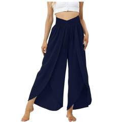 Qzeanxy Weite Hose Damen Crossover Hohe Taille Bootcut Yogahose Split Flare Leg Elastische Palazzo Hose Sommerhose Leicht Jogginghose Haremshose Freizeithose Wide Leg Pants Women von Qzeanxy